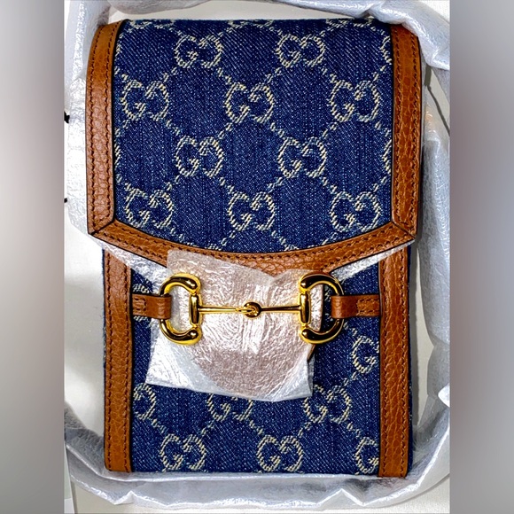 Gucci GG Logo HORSEBIT 1955 BLUE DENIM AND LEATHER TRIM MINI CROSSBODY BAG NEW! - Picture 5 of 8